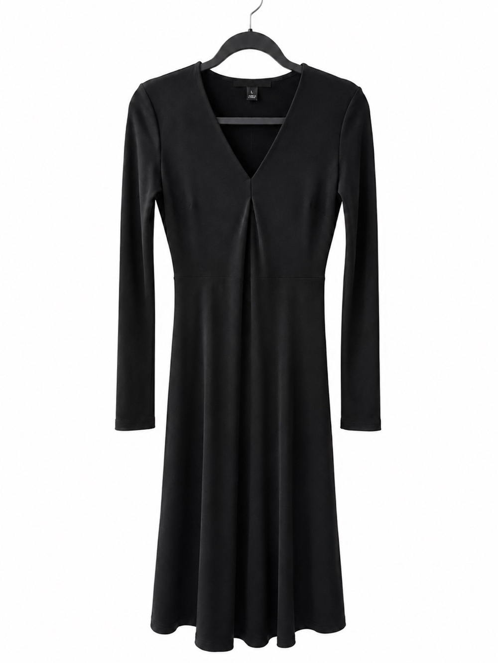 Forever 21 Contemporary Black Long Sleeve V-Neck Midi Dress – Size Medium